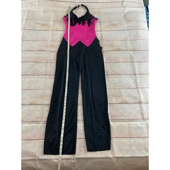 Curtain Call Women's Pink & Black Tassled Dance Jumpsuit - AME - Picture 3 of 13